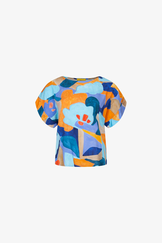 Prototype - Top Manches Revers Aquarelle Bleu Et Orange