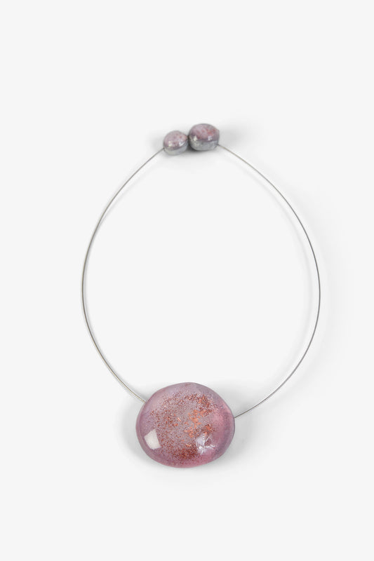 Collier Bulle Rose Fond Gris - Marianne Olry