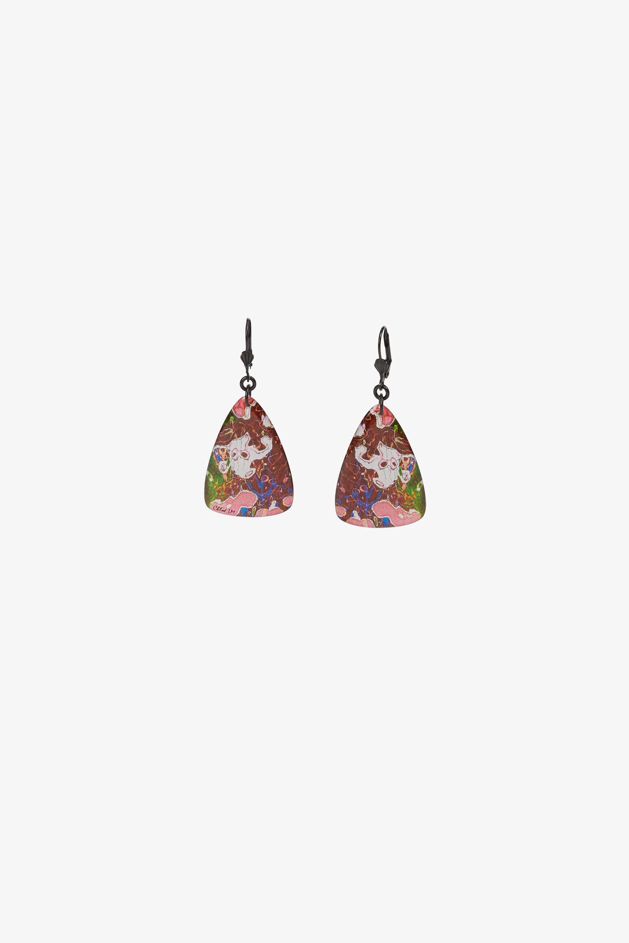Boucles d'oreilles Triangles - Reflets Marron et Rose